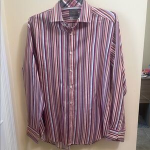 Thomas Dean Men's Striped Dress Shirt - Red, Blue, White